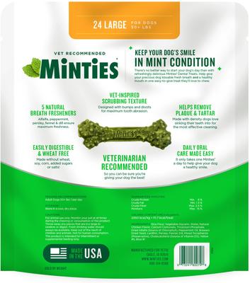 Large Mint Flavored Dental Dog Treats 50+ lbs, 32-oz bag, 24 count