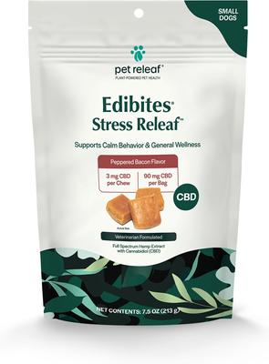 Paquete: Pet Releaf Favorites - Edibites - Suplemento calmante de cáñamo de espectro completo para perros pequeños, con tocino y ashwaganda, masticable y líquido