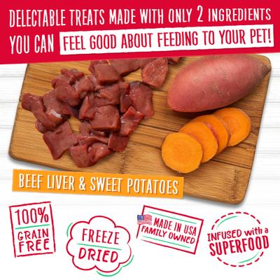 Meaty Bites Beef Liver & Sweet Potatoes Grain-Free Freeze-Dried Dog Treats, 2.25-oz bag