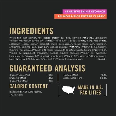 Sensitive Skin & Stomach Pate Salmon & Rice Entree Wet Dog Food, 13-oz can, case of 12