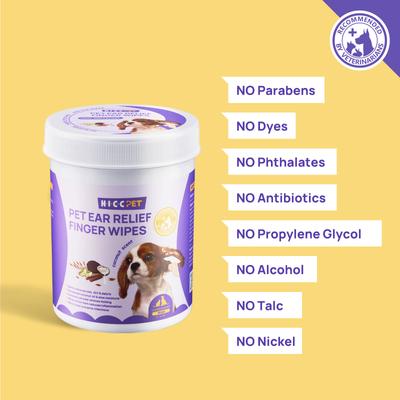 Bundle: HICC PET Antibacterial Ear Rinse with Cotton Swabs, 4-fl oz bottle + Relief Ear Finger Dog Cat & Small Pet Wipes