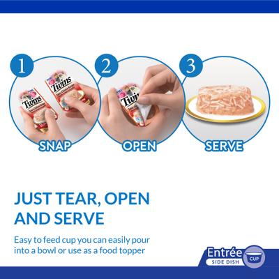 Alimento para gatos sin cereales Twins con atún y pollo y salmón, bolsa de 1.23 oz, 12 unidades