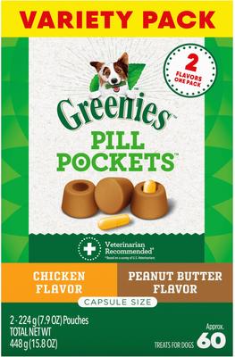 Pill Pockets Soft Chicken, Peanut Butter Dog Treats, Capsule Size, 60 count