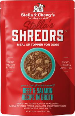 Stella’s Shredrs Cage Free Chicken & Duck Recipe in Broth Adult Wet Dog Food, 2.8-oz pouch, case of 24