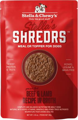 Stella’s Shredrs Cage Free Chicken & Turkey Recipe in Broth Adult Wet Dog Food, 2.8-oz pouch, case of 24