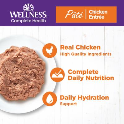 Bundle: Wellness Complete Health Pate Chicken Entree Grain-Free Canned Cat Food, 3-oz, case of 24 + Wellness Complete Health Natural Grain-Free Salmon & Herring Dry Cat Food, 11.5-lb bag