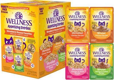 Appetizing Entrees Shredded Poultry Variety Pack Natural Grain-Free Mousse Wet Cat Food, 1.4-oz pouch, case of 8