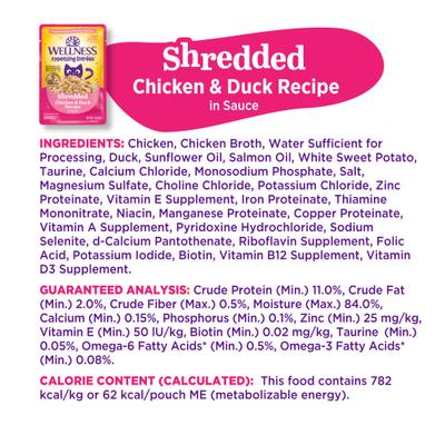 Appetizing Entrees Chicken & Duck Natural Grain-Free Shredded Wet Cat Food, 1.4-oz pouch, case of 8