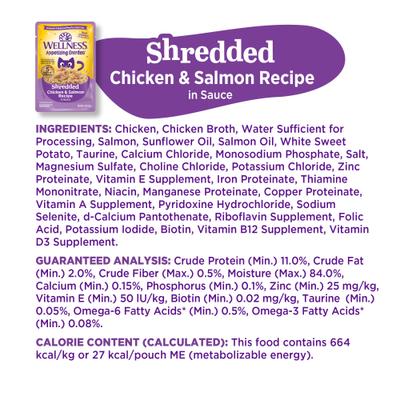 Appetizing Entrees Chicken & Salmon Natural Grain-Free Shredded Wet Cat Food, 1.4-oz pouch, case of 8