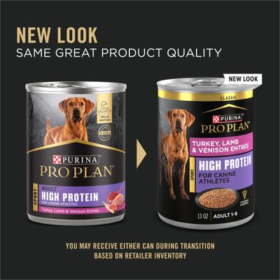 Comida húmeda para perros Sport High Protein Turkey, Lamb & Venison Entrée, lata de 13 oz, caja de 12