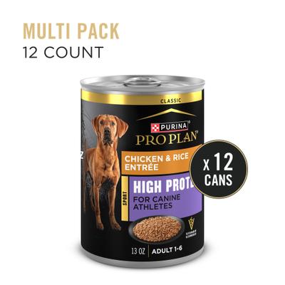 Comida húmeda para perros Sport High Protein Chicken & Rice Entrée, lata de 13 oz, caja de 12