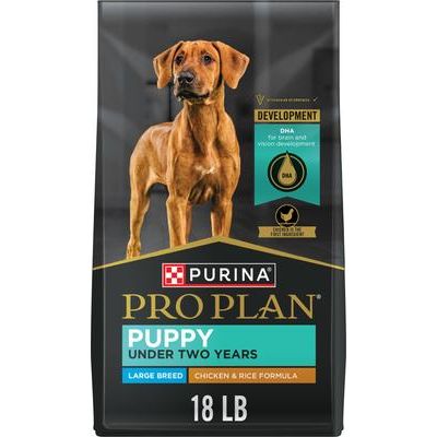 Alimento seco para cachorros de razas grandes con fórmula de pollo y arroz con alto contenido proteico, bolsa de 18 lb