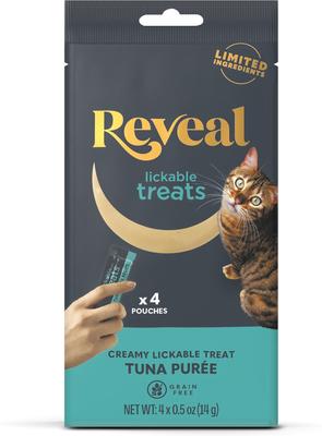 Bundle: Reveal Tuna Puree Grain-Free Lickable Treats, 0.5-oz sachet, 4 count + Reveal Chicken Puree Grain-Free Lickable Cat Treats, 0.5-oz sachet, 4 count