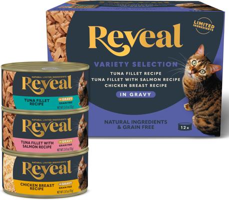 Natural Grain-Free Variety of Fish & Chicken in Gravy Flavored Wet Cat Food, 2.47-oz can, case of 12