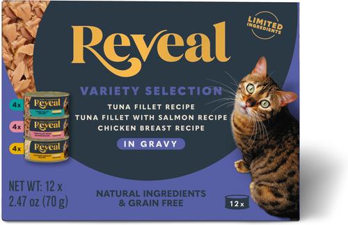 Bundle: Reveal Variety of Fish & Chicken in Gravy + Variety Fish & Chicken in Broth Flavored Wet Cat Food