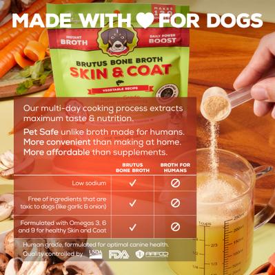Skin & Coat Vegetable Broth Powder with Omega 3-6-9 Grain-Free Dog Food Topper, 3.5-oz pouch