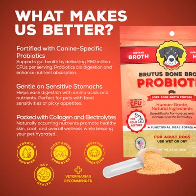 Probiotic Pork Instant Bone Broth Powder Grain-Free Digestive Health Dog Food Topper, 3.5-oz pouch
