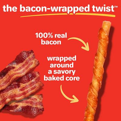Oinkies Bacon-Wrapped Twists with 100% Real Bacon Rawhide-Free Natural Dog Treats, 14 count