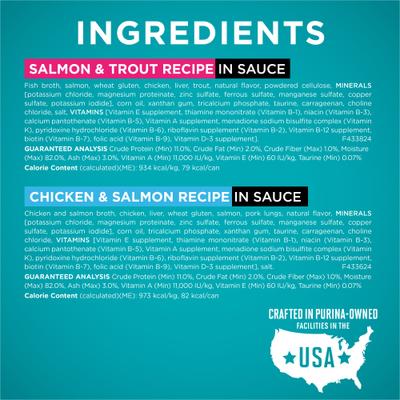 Alimento húmedo natural para gatos con alto contenido proteico, paquete variado de pollo, atún, salmón y trucha, 3 oz, caja de 24