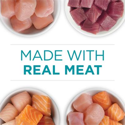 Alimento húmedo natural para gatos con alto contenido proteico, paquete variado de pollo, atún, salmón y trucha, 3 oz, caja de 24