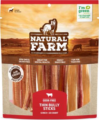 6-inch Thin Bully Sticks Dog Treats, 25 count