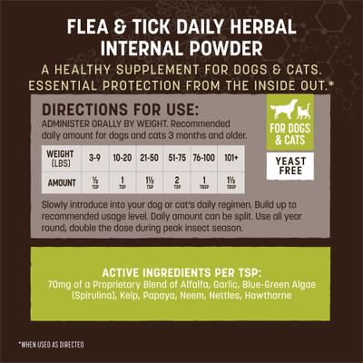 Apothecary Natural Flea & Tick Daily Internal Herbal Powder Oral Supplement for Dogs & Cats, 8-oz jar