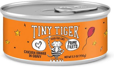 Comida enlatada para gatos Prime Filets Chicken Dinner in Gravy, lata de 5.5 oz, caja de 24