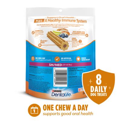 Plus Immune Support Chicken, Apple & Blueberry Flavor Small/Medium Dental Dog Treats, 8 count