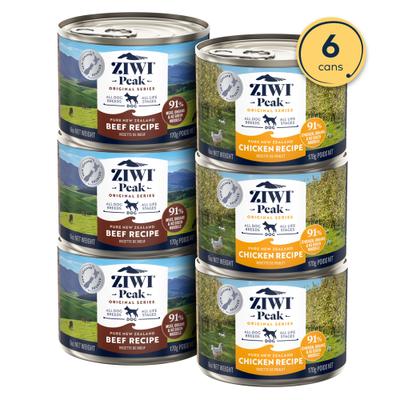 Bundle: ZIWI Peak Variety Pack Adult Grain-Free Beef, Lamb Pate Canned Food, 6-oz can, case of 6 + Variety Pack Adult Grain-Free Beef, Chicken Pate Canned Dog Food, 6-oz can, case of 6