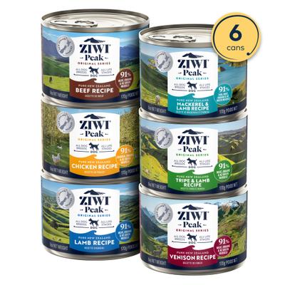 Bundle: ZIWI Peak Variety Pack Adult Grain-Free Beef, Chicken Pate Canned Food, 6-oz can, case of 6 + Variety Pack Adult Grain-Free Beef, Chicken, Lamb, Mackerel & Lamb, Tripe & Lamb, Venison Pate Canned Dog Food, 6-oz can, case of 6