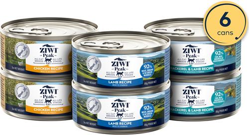 Bundle: ZIWI Peak Chicken, Mackerel & Lamb, Lamb Variety Pack Grain-Free Pate Canned Food, 3-oz can, case of 6 + Venison, Beef, Lamb Variety Pack Grain-Free Pate Canned Cat Food, 3-oz can, case of 6