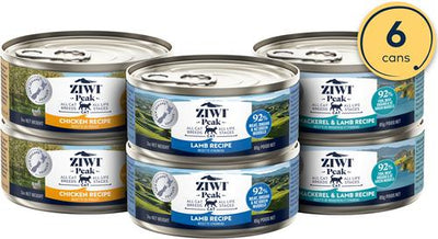 Bundle: ZIWI Peak Chicken, Mackerel & Lamb, Lamb Variety Pack Grain-Free Pate Canned Food, 3-oz can, case of 6 + Venison, Beef, Lamb Variety Pack Grain-Free Pate Canned Cat Food, 3-oz can, case of 6