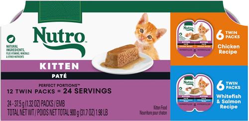Bundle: Kitten Variety Pack: Nutro Perfect Portions Variety Pack Pate Wet Food, 2.6-oz, case of 12 twin-packs + Greenies Smartbites Chicken Flavor Crunchy Treat, 16-oz tub + Nutro Wholesome Essentials Chicken & Brown Rice Recipe Dry Food, 3-lb bag