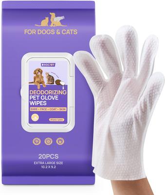 Bundle: HICC PET Deodorizing Glove Wipes, 20 count + 2X Power Wound & Antimicrobial Cat & Dog Skin Treatment Spray, 10.1-oz bottle