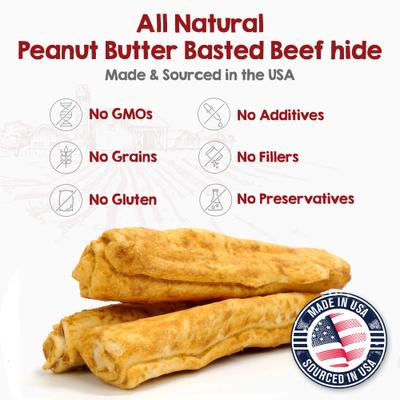 Peanut Butter Basted Beef Hide Natural Dog Chew Treats, Medium, 12 count