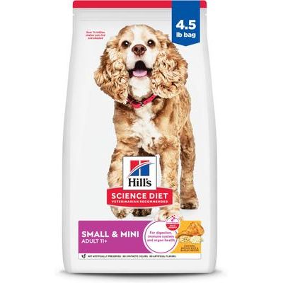 Alimento seco para perros mayores de 11 años, razas pequeñas y mini, con receta de harina de pollo, cebada y arroz integral, bolsa de 4.5 lb