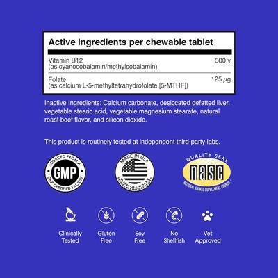 Vitamin B12 Cobalamin & Folate Supplement for Dogs, 90 count