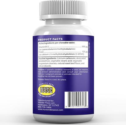 Vitamin B12 Cobalamin & Folate Supplement for Dogs, 90 count