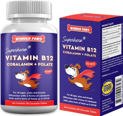 Vitamin B12 Cobalamin & Folate Supplement for Dogs, 90 count