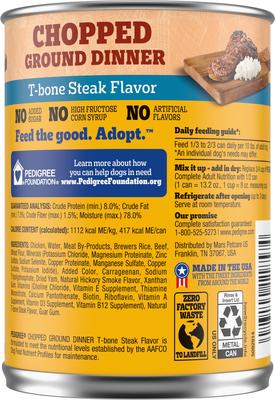 Chopped Ground Dinner T-Bone Steak Flavor Adult Canned Wet Dog Food, 13.2-oz, case of 12