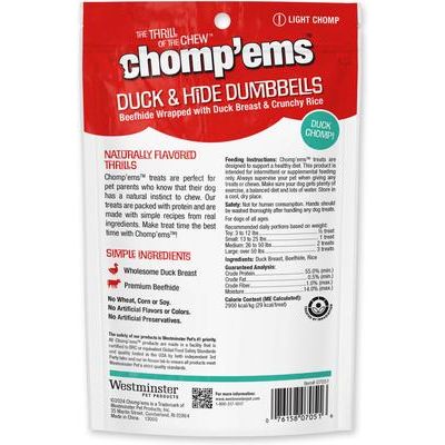 Golosinas para perros con sabor a cecina Duck & Rice Dumbbells, bolsa de 4 oz, paquete de 2