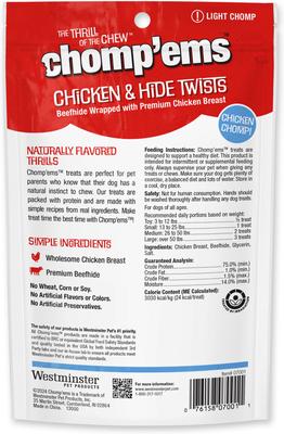 Golosinas para perros Chicken Hide Twists Jerky, bolsa de 4 oz, paquete de 2