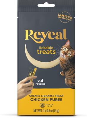 Bundle: Reveal Tuna Puree Grain-Free Lickable Treats, 0.5-oz sachet, 4 count + Reveal Chicken Puree Grain-Free Lickable Cat Treats, 0.5-oz sachet, 4 count