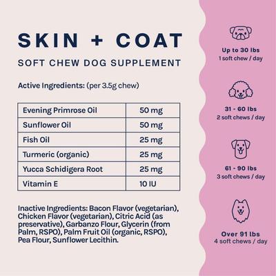 Skin & Coat Chew Supplement for Dogs, 30 count
