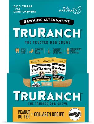 Peanut Butter Collagen Roll Hard Chew Dog Treats, 6-in, 30 count