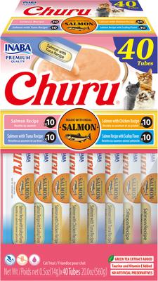 Churu Salmon Puree Lickable Grain-Free Cat Treats, 0.5-oz tube, 24 count