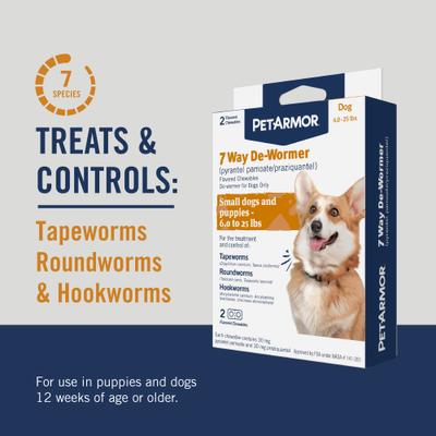 7 Way Dewormer for Hookworms, Roundworms & Tapeworms for Small Breed Dogs, 2 count