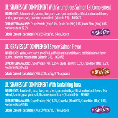 Seafood Favorites Variety Pack Lickable Gravy Cat Food Complement, 1.5-oz pouch, case of 24