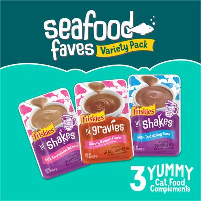 Seafood Favorites Variety Pack Lickable Gravy Cat Food Complement, 1.5-oz pouch, case of 24