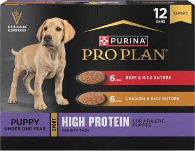 Sport Development Puppy High Protein Beef & Rice Entrée & Chicken & Rice Entrée Variety Pack Wet Dog Food, 13-oz can, case of 12